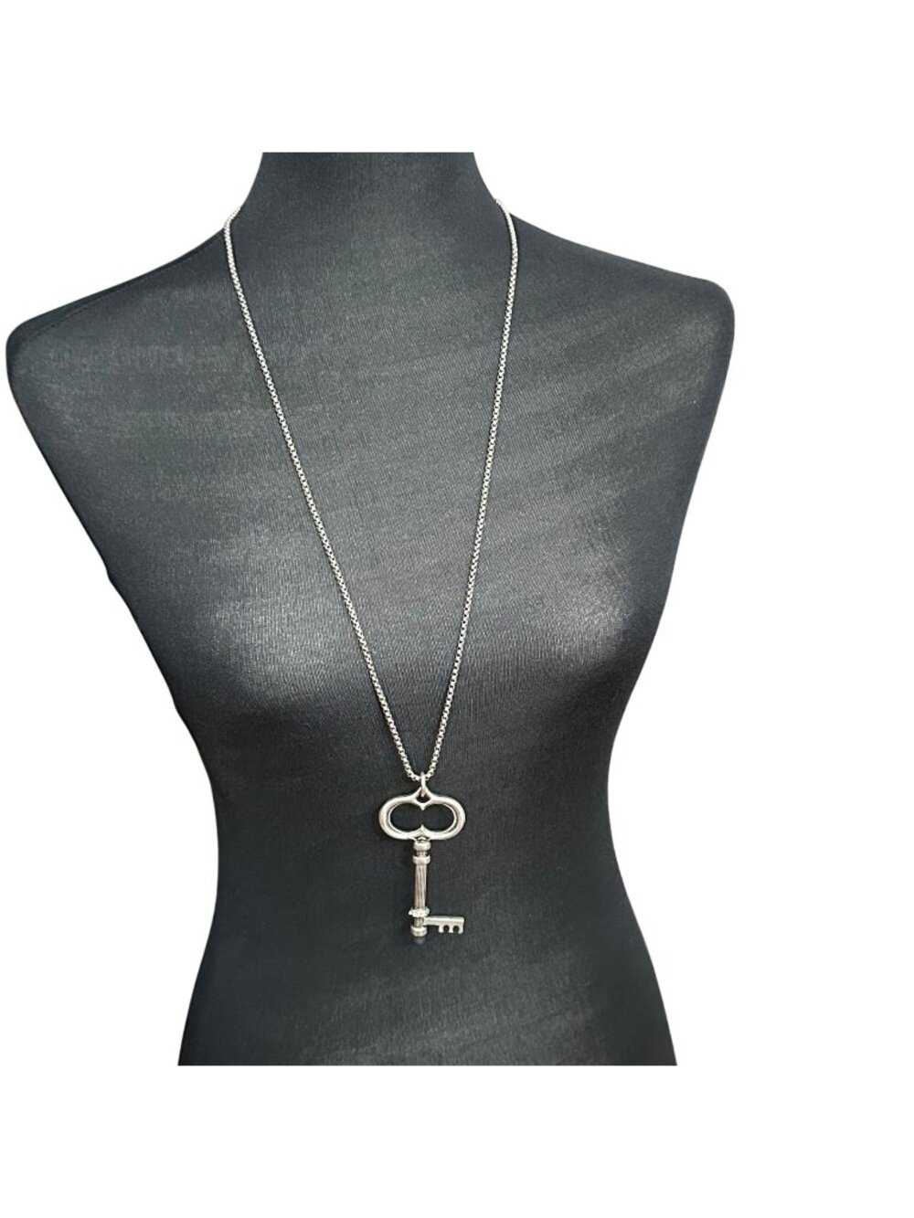 Chico's Necklace Jewelry Statement 37" Adjustable Long Skeleton Key Silver Tone